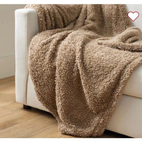 Pottery Barn Mushroom Fireside Cozy Sherpa Reversible Throw Blanket 50 x 60 - Picture 1 of 7